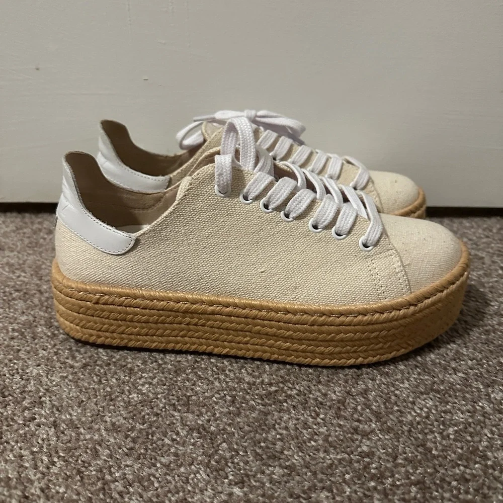 Schutz Clover Beige Canvas Espadrille Platform Sneakers Women’s Size 6B Summer
